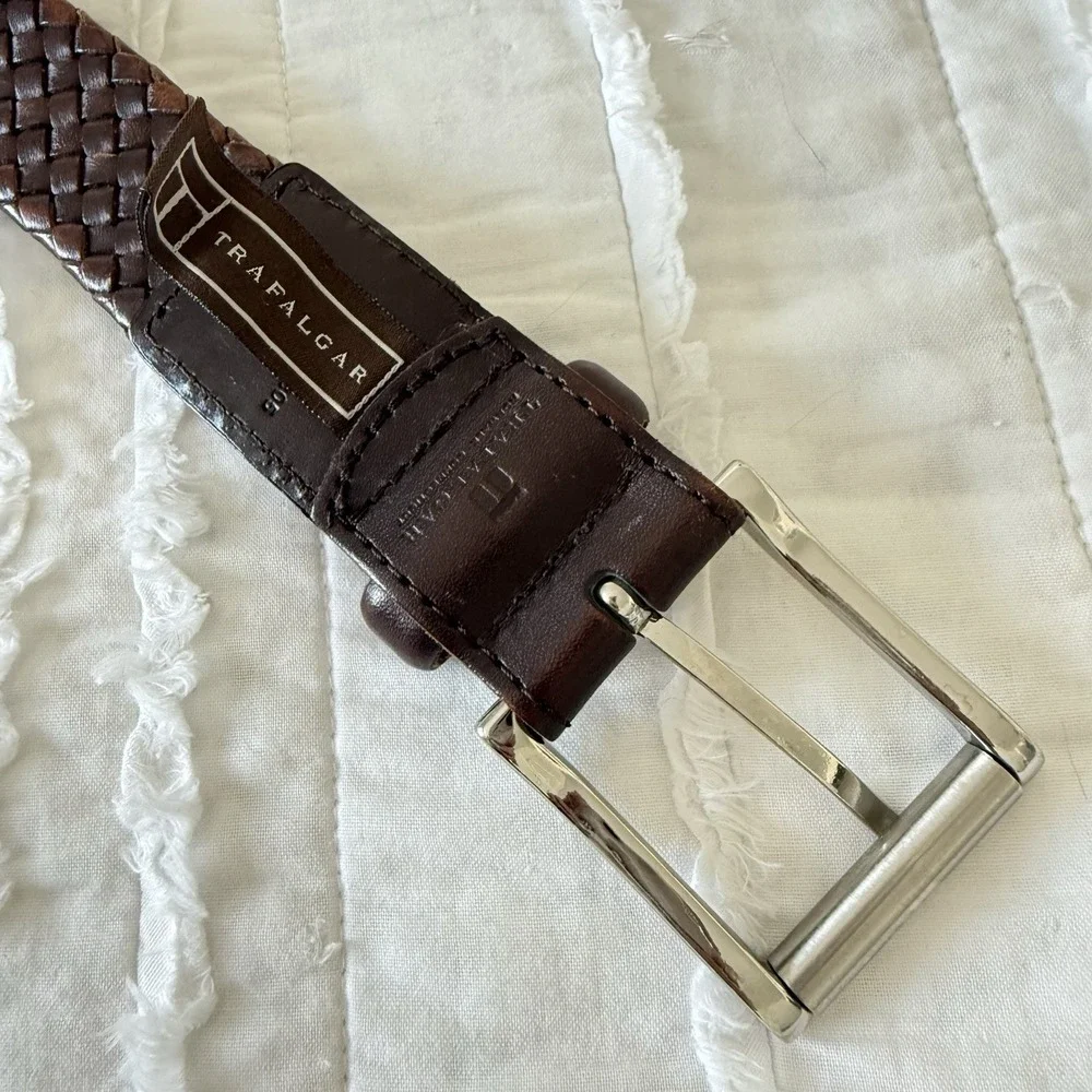 Trafalgar Braided Brown Leather Belt Mens 38 Brown Woven Dress Casual 49